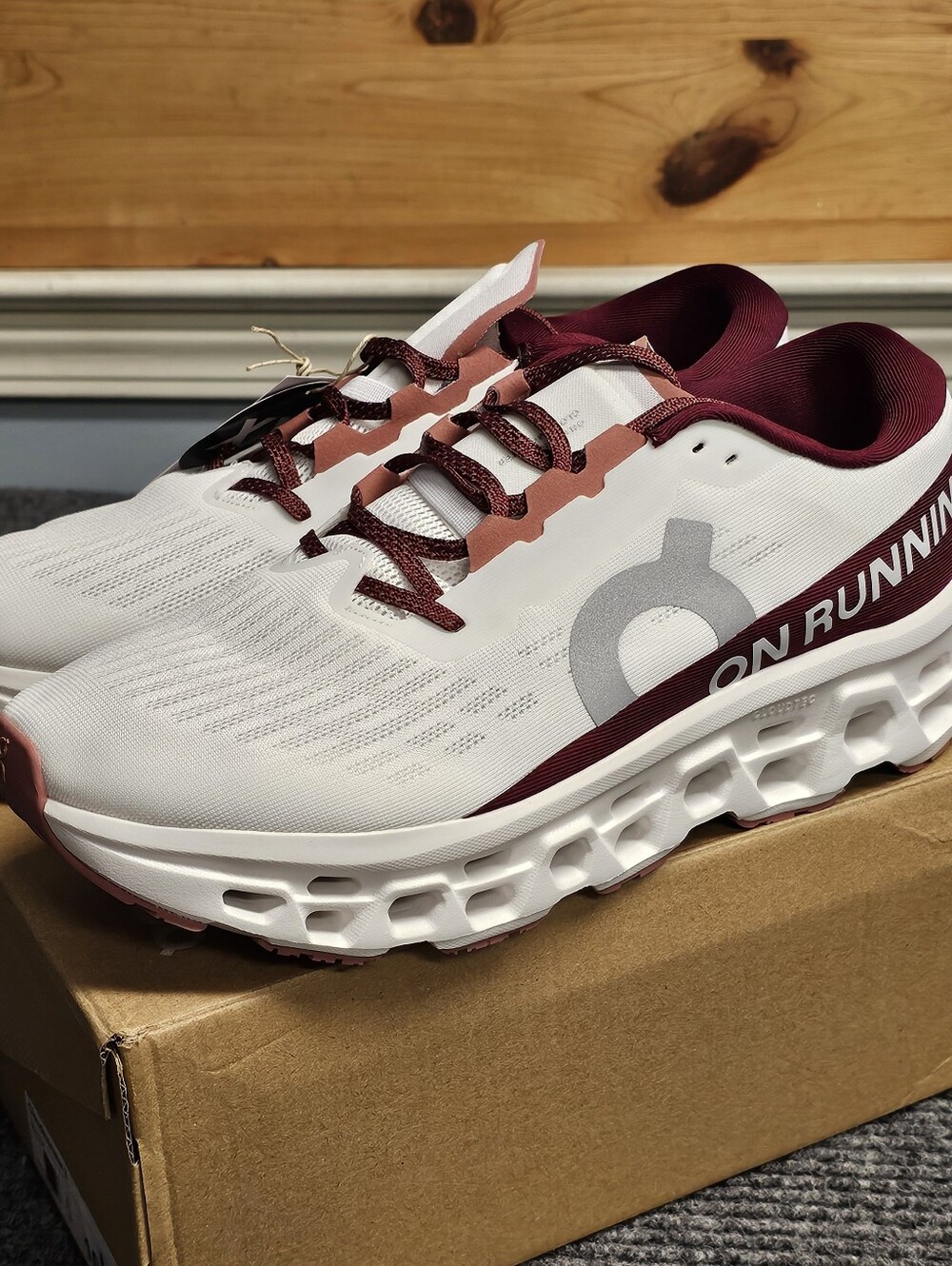 On Running Men's Cloudmonster 3 White / Maroon Running Shoes New